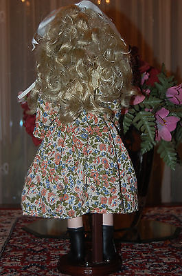 Vintage Porcelain Blonde Braided Doll Floral Dress with Boots 38