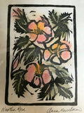 Original Signed Block Printing Pastel Wild Rose BC Canada Artist Anna Hawthorne