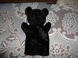 Black Bear Hand Puppet 9 inch Vintage Crushed Velvet