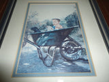 Canadian Artist Tammy Laye 3 PUPS Baby & Lab in Wheelbarrow Print Framed Glass