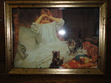 Pears Famous Art Print Little Girl in Bed with Doll Kittens Wood Glass Frame