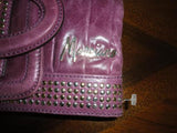 Authentic Marciano Leather Clutch Purse Purple with Silver Studs 3 compartments