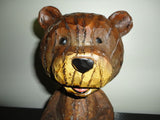 Bear Bobblehead Heavy Solid Wood Statue Hand Carved 7 inch RARE