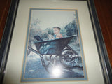 Canadian Artist Tammy Laye 3 PUPS Baby & Lab in Wheelbarrow Print Framed Glass