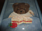 Original Art TEDDY BEAR with CAKE Wood Frame & Glass