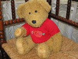 Brown Wool Terry Plush Jointed Valentines Bear Wearing Sweater 2 Hearts