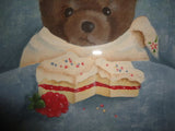 Original Art TEDDY BEAR with CAKE Wood Frame & Glass