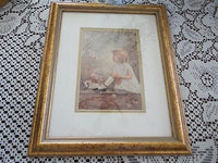 Artwork Victorian Little Girl with Bird in Blossom Tree Print Framed