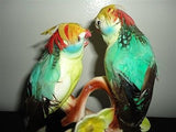 Vintage Japan Porcelain Feather Budgerigar Parakeets Birds Figurine RARE 7 inch