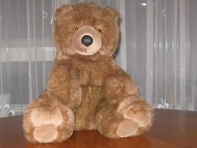 Teddy Bear Stuffed Animal, Red Plaid Dress, Fluffy, Soft, Sitting Bear,  Nursery Decor, 15 Inch