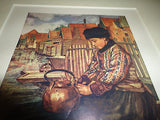 Dutch 1873 Artist Jungmann Set 2 Prints GIRL WITH RABBIT / BOY CLEANING KETTLE