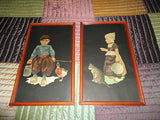 Dutch Artist Jan Wijga Set of 2 Antique Art Prints Girl with Cat & Boy w Duck