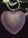 Original Authentic Swarovski Crystals Leather Padded Heart Key Chain Purple Swan