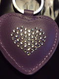 Original Authentic Swarovski Crystals Leather Padded Heart Key Chain Purple Swan