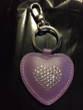 Original Authentic Swarovski Crystals Leather Padded Heart Key Chain Purple Swan