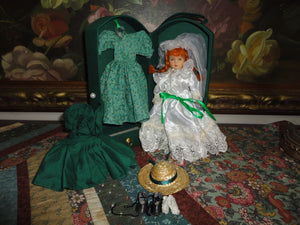 Anne of Green Gables Handcrafted Porcelain Doll Green Case 2 Outfits Bride 8in.